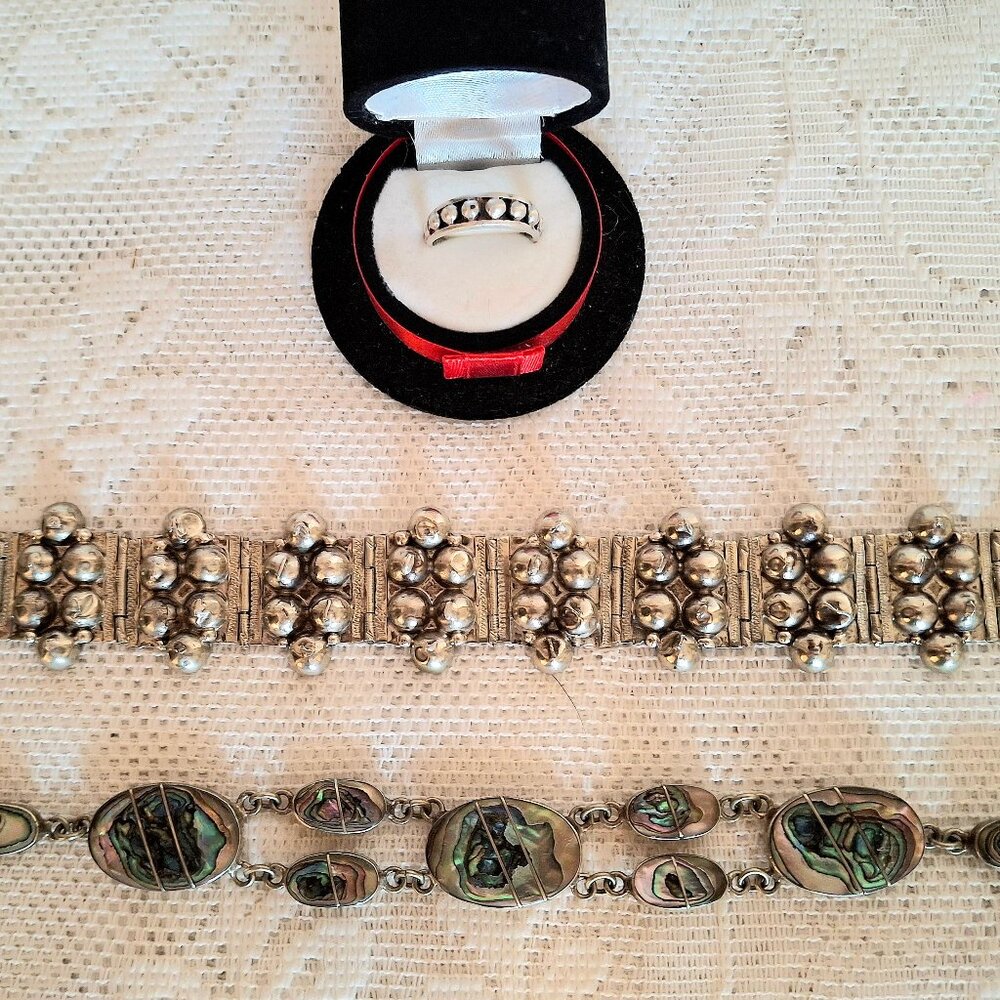 Two Silver Bracelets From Mexico & Sterling Ring - image 1